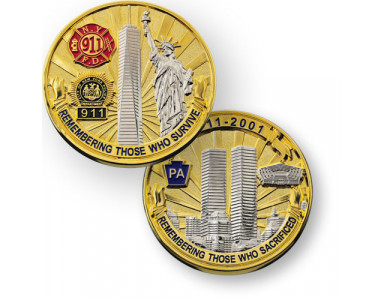 9-11 Commemorative Geocoin - polished gold