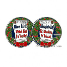 Naughty & Nice List Holiday geocoin - polished nickel