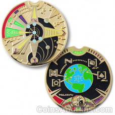 Alien Compass Rose Geocoin - polished gold