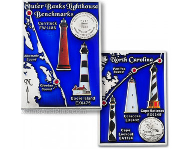 Outer Banks Lighthouse Benchmark geocoin - antique silver