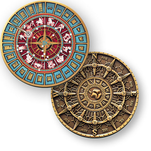 Time and Space Geocoin - blue bronze Time and Space Geocoin - blue bronze