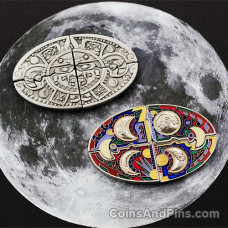 Aztec Puzzle Moon Geocoin - Ant silver/pol nickle